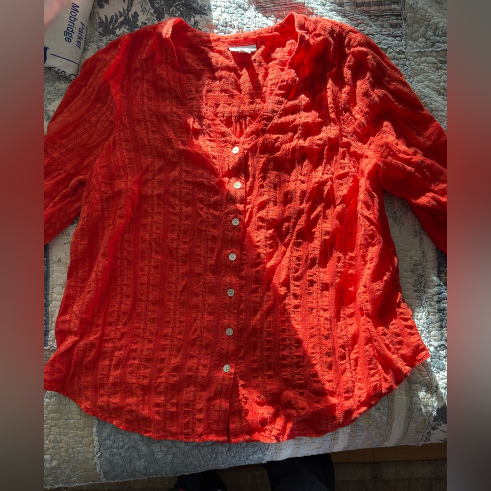 J. Jill Vibrant Orange-Red Button Front Textured Shirt